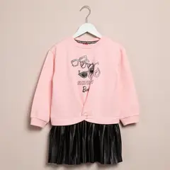 BARBIE - Vestido Niña con Estampado Manga larga Algodón