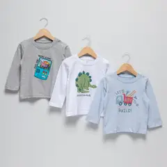 YAMP - Camisetas Bebé niño Pack de 3 unidades con Estampado  Manga larga Algodón