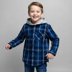 YAMP - Camisa para Niño Cuadros Con capucha Manga larga de Algodón