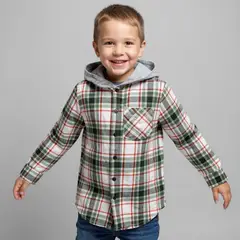 YAMP - Camisa para Niño Cuadros Con capucha Manga larga de Algodón
