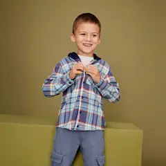 YAMP - Camisa para Niño Cuadros Con capucha Manga larga de Algodón