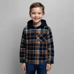 YAMP - Camisa para Niño Cuadros Con capucha Manga larga de Algodón