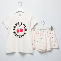 ELV - Pijama para Niña 2 piezas con Estampado Cintura elásticada de Algodón