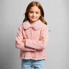 BARBIE - Saco Con cuello para Niña Acanalada de Viscosa