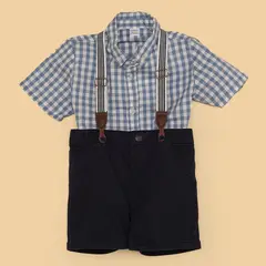 YAMP - Set Camisa manga corta + Bermuda + Tirantas para Bebé niño en Algodón