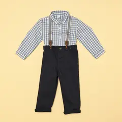 YAMP - Sets Camisa manga larga + Pantalón + Tirantas para Bebé niño en Algodón