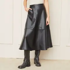 BASEMENT - Falda Midi Mujer Efecto cuero