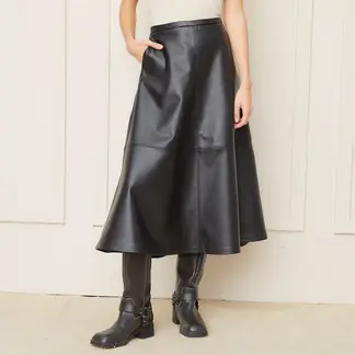 BASEMENT - Falda Midi Mujer Efecto cuero