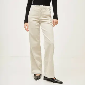 BASEMENT - Pantalón Wide leg Mujer Tiro medio de Algodón