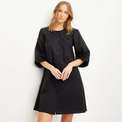 BASEMENT - Vestido Mujer Corto con Bordado de Algodón