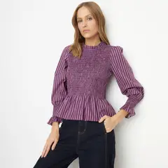 BASEMENT - Blusa Mujer de Rayas Manga larga globo de Algodón
