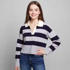 ELV - Saco Con cuello Para Niña de Rayas