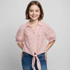 ELV - Blusa Niña con Ojalillo Manga corta Algodón