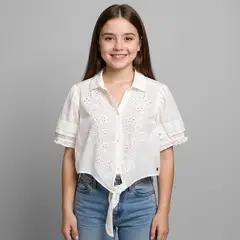 ELV - Blusa Niña con Ojalillo Manga corta Algodón