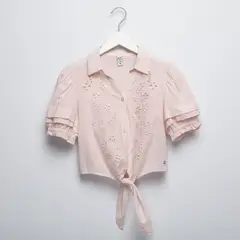 ELV - Blusa Niña con Ojalillo Manga corta Algodón