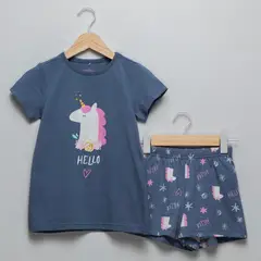 YAMP - Pijama Cintura elásticada para Niña 2 piezas con Estampado Manga corta de Algodón