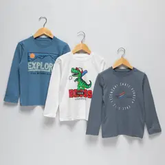 YAMP - Camiseta manga larga para Niño Pack de 3 unidades con Estampado Manga larga de Algodón