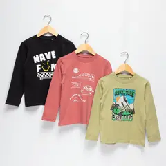YAMP - Camiseta manga larga para Niño Pack de 3 unidades con Estampado Manga larga de Algodón