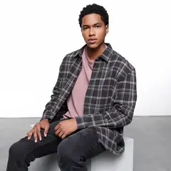 DENIMLAB - Camisa Hombre de Cuadros Manga larga Recto de Algodón