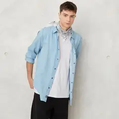 BEARCLIFF - Camisa de jean Hombre Manga larga Regular