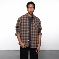 DENIMLAB - Camisa Hombre de Cuadros Manga larga Recto de Algodón