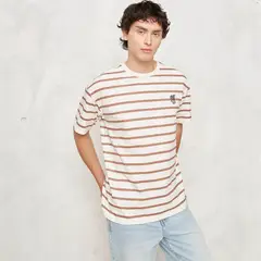 BEARCLIFF - Camiseta Hombre Manga corta de Rayas de Algodón