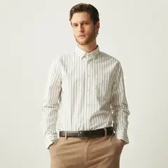 BASEMENT - Camisa Hombre de Rayas Manga larga de Algodón