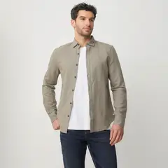 BASEMENT - Camisa Hombre Manga larga Slim de Lino