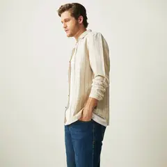 BASEMENT - Camisa Hombre Manga larga Slim de Lino