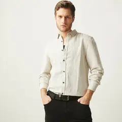 BASEMENT - Camisa Hombre Manga larga Slim de Lino