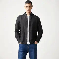 BASEMENT - Camisa Hombre Manga larga Slim de Lino