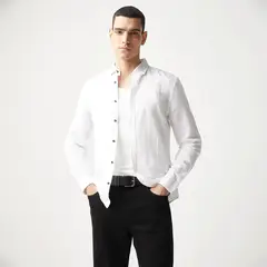 BASEMENT - Camisa Hombre Manga larga Slim de Lino