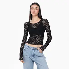 MOSSIMO - Camiseta Mujer con Encaje Manga larga