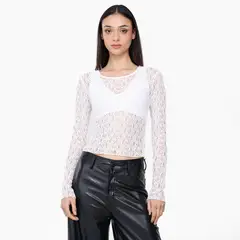 MOSSIMO - Camiseta Mujer con Encaje Manga larga