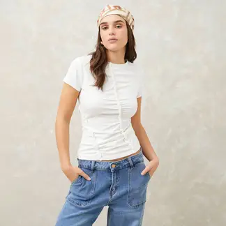 SYBILLA - Camiseta Mujer Manga corta de Algodón Slim fit