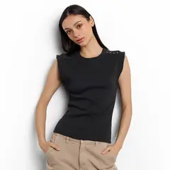 DENIMLAB - Camiseta Mujer con Taches Manga corta de Algodón