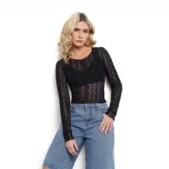 DENIMLAB - Camiseta Mujer con transparencia Manga larga