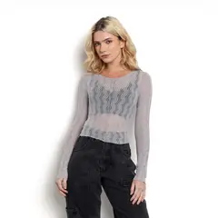 DENIMLAB - Camiseta Mujer con transparencia Manga larga