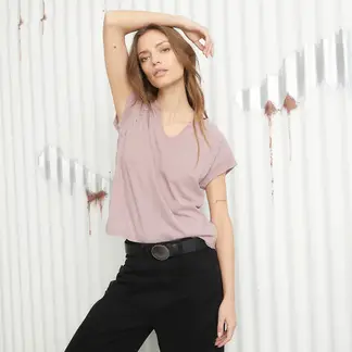 DENIMLAB - Camiseta Mujer con Taches Manga corta de Algodón