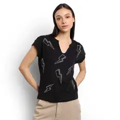 DENIMLAB - Camiseta Mujer con Taches Manga corta de Algodón