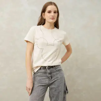 SYBILLA - Camiseta Mujer con Estampado Manga corta de Algodón