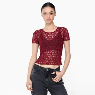 MOSSIMO - Blusa Mujer con Encaje Manga corta