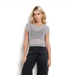 DENIMLAB - Camiseta Mujer con transparencia Manga corta