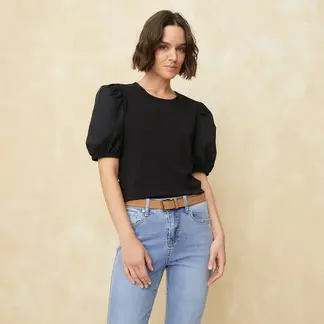 UNIVERSITY CLUB - Blusa Mujer Manga corta globo de Algodón