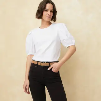 UNIVERSITY CLUB - Blusa Mujer Manga corta globo de Algodón