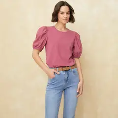 UNIVERSITY CLUB - Blusa Mujer Manga corta globo de Algodón