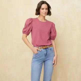 UNIVERSITY CLUB - Blusa Mujer Manga corta globo de Algodón