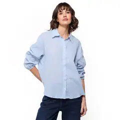 UNIVERSITY CLUB - Camisa Mujer de Rayas Manga larga globo de Algodón