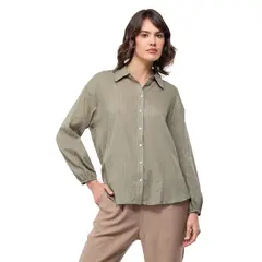 UNIVERSITY CLUB - Camisa Mujer de Rayas Manga larga globo de Algodón