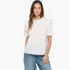 NEWPORT - Blusa Mujer con Bordado Manga corta globo de Algodón